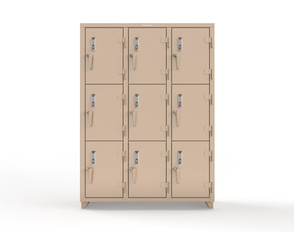 Extra Heavy Duty 14 GA Triple-Tier Locker with Keyless Entry Lock, 9 Compartments – 54 in. W x 18 in. D x 75 in. H - 4.66-9D-18-3T-EK-L-1019