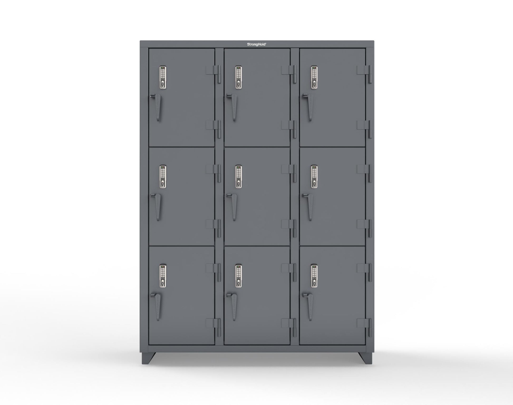Extra Heavy Duty 14 GA Triple-Tier Locker with Keyless Entry Lock, 9 Compartments – 54 in. W x 18 in. D x 75 in. H - 4.66-9D-18-3T-EK-L-7024