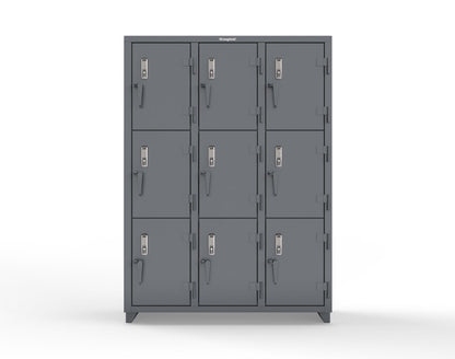 Extra Heavy Duty 14 GA Triple-Tier Locker with Keyless Entry Lock, 9 Compartments – 54 in. W x 18 in. D x 75 in. H - 4.66-9D-18-3T-EK-L-7024