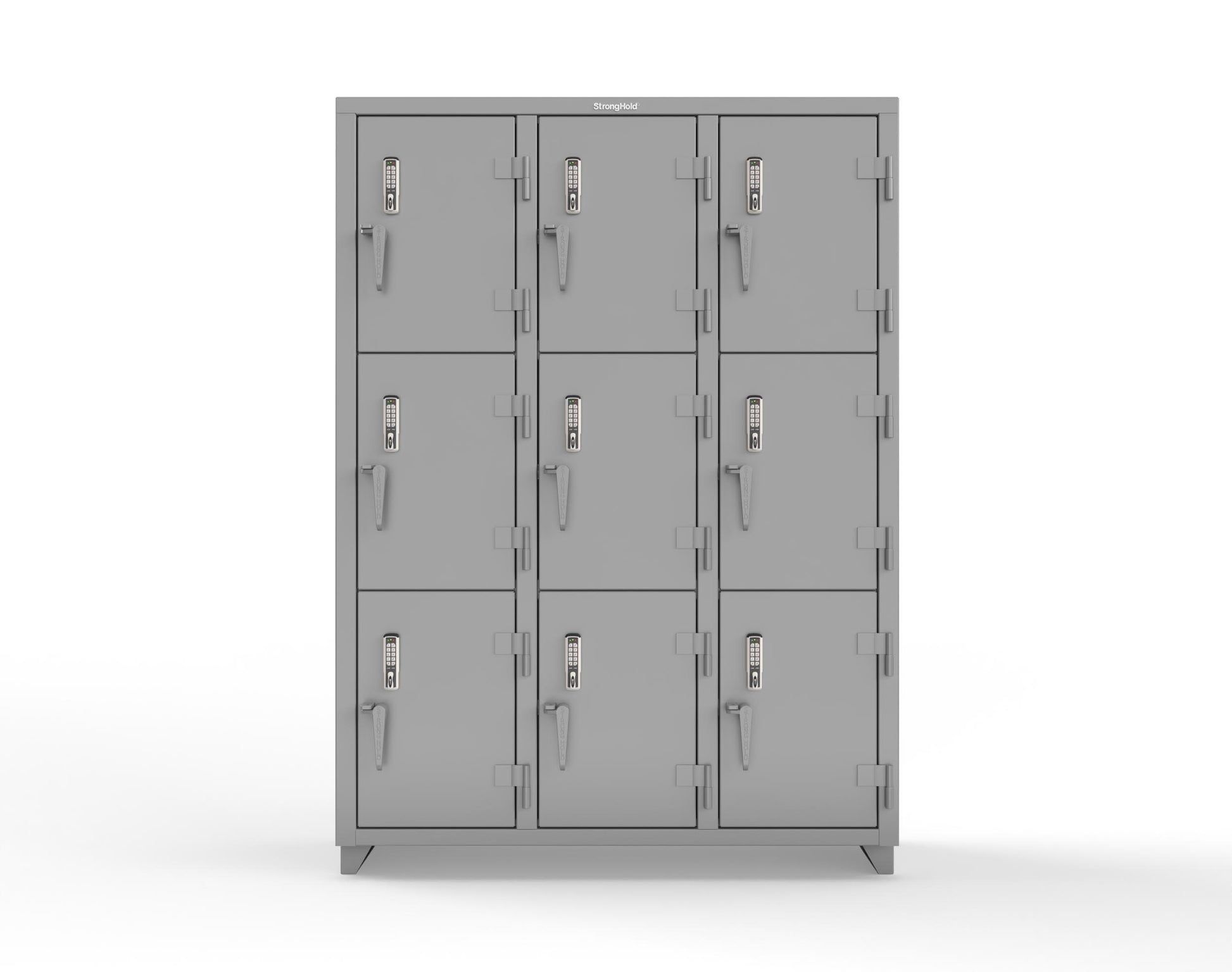 Extra Heavy Duty 14 GA Triple-Tier Locker with Keyless Entry Lock, 9 Compartments – 54 in. W x 18 in. D x 75 in. H - 4.66-9D-18-3T-EK-L-7037