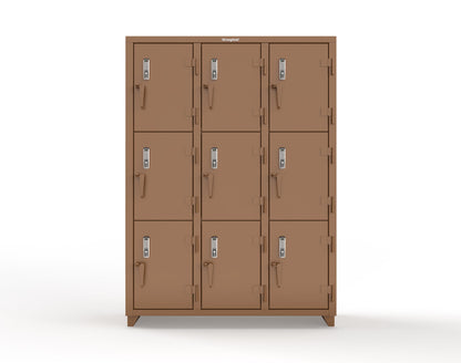 Extra Heavy Duty 14 GA Triple-Tier Locker with Keyless Entry Lock, 9 Compartments – 54 in. W x 18 in. D x 75 in. H - 4.66-9D-18-3T-EK-L-8008