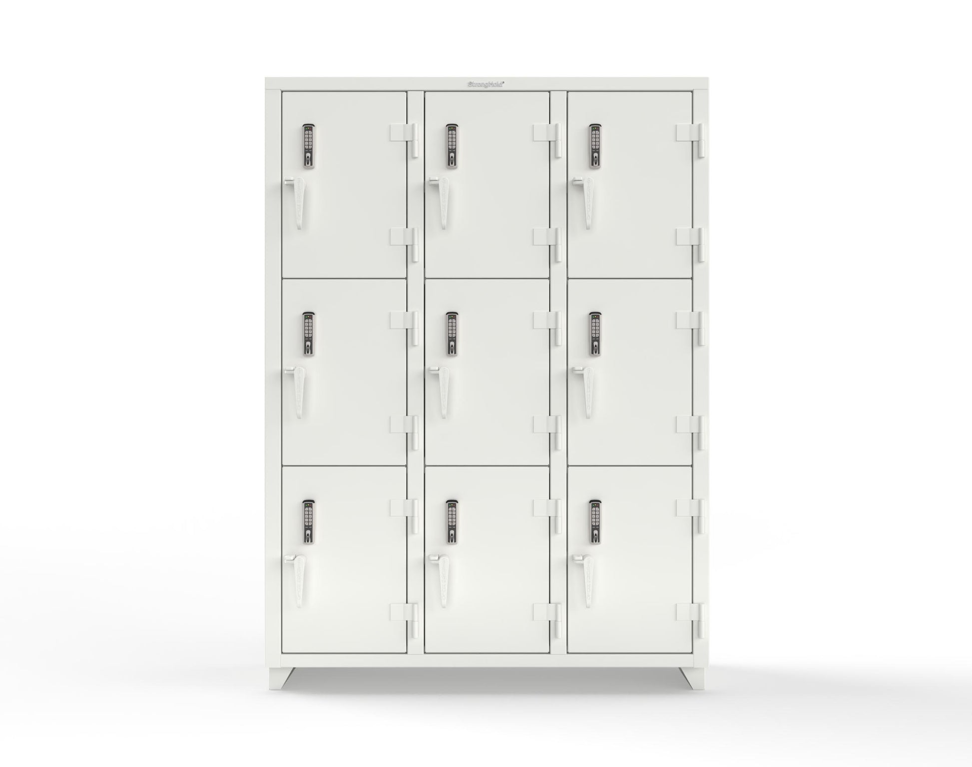 Extra Heavy Duty 14 GA Triple-Tier Locker with Keyless Entry Lock, 9 Compartments – 54 in. W x 18 in. D x 75 in. H - 4.66-9D-18-3T-EK-L-9003