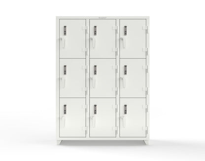 Extra Heavy Duty 14 GA Triple-Tier Locker with Keyless Entry Lock, 9 Compartments – 54 in. W x 18 in. D x 75 in. H - 4.66-9D-18-3T-EK-L-9003
