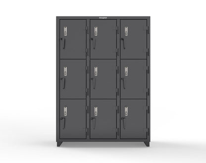 Extra Heavy Duty 14 GA Triple-Tier Locker with Keyless Entry Lock, 9 Compartments – 54 in. W x 18 in. D x 75 in. H - 4.66-9D-18-3T-EK-L-9005