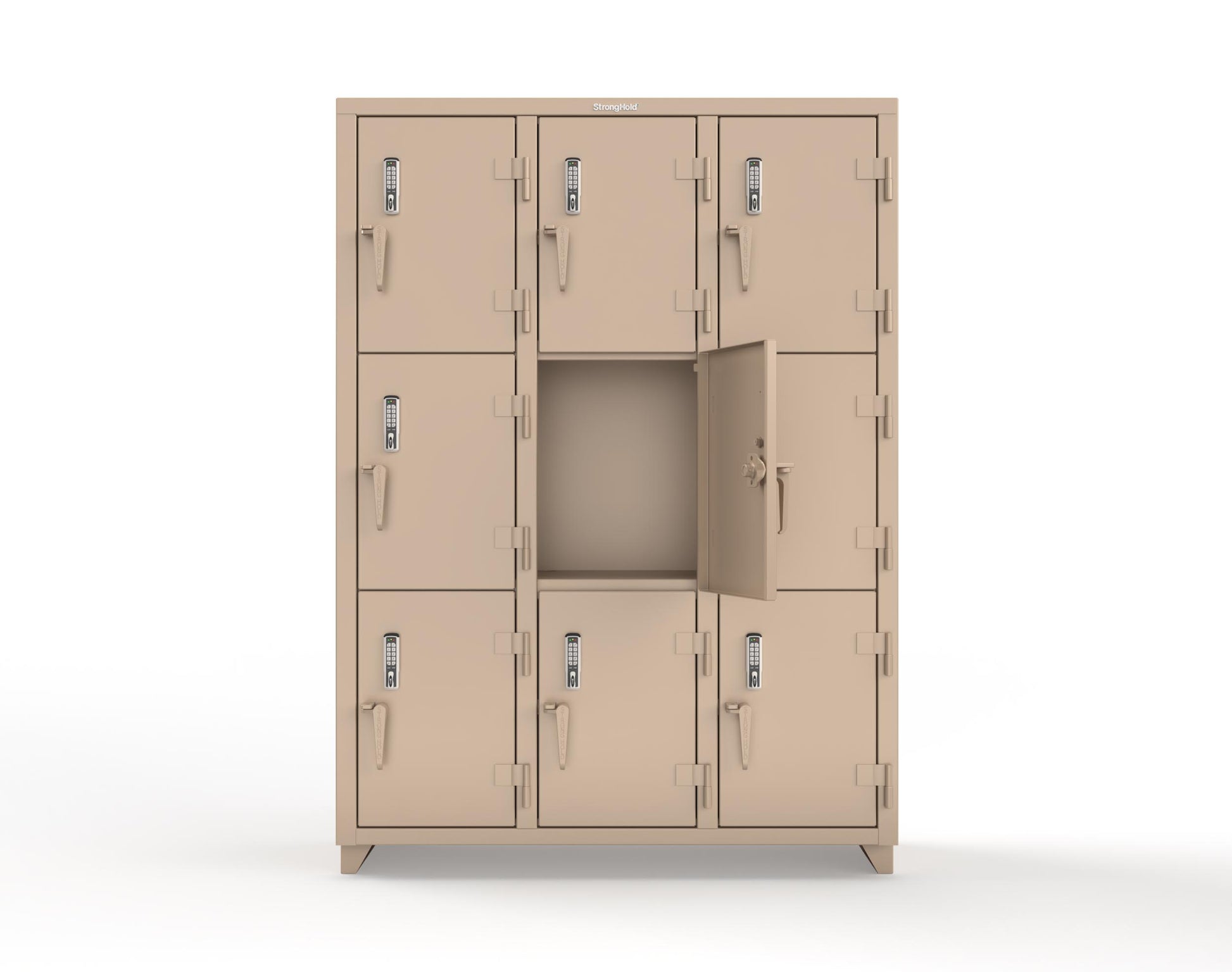 Extra Heavy Duty 14 GA Triple-Tier Locker with Keyless Entry Lock, 9 Compartments – 54 in. W x 18 in. D x 75 in. H - 4.66-9D-18-3T-EK-L-1019