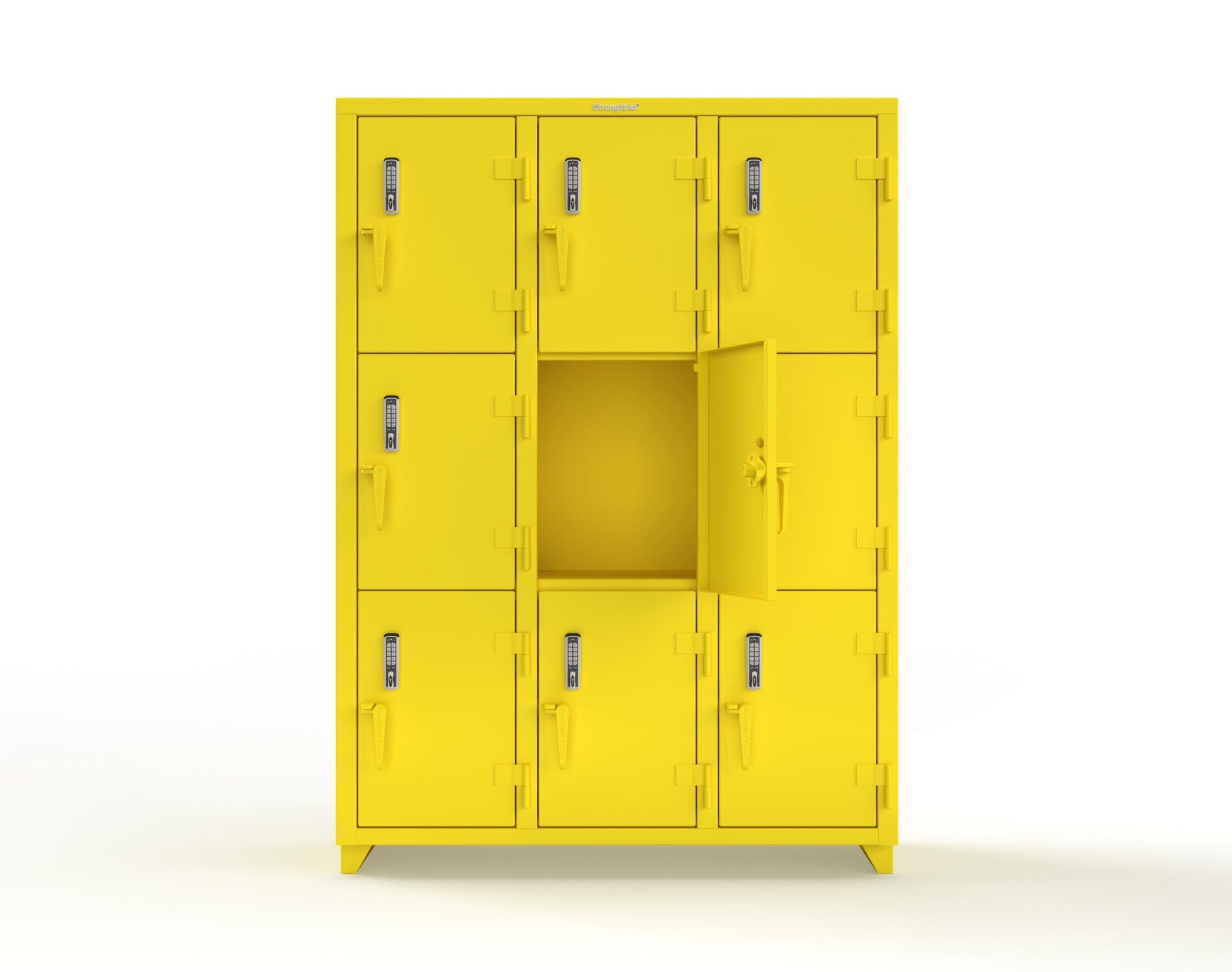 Extra Heavy Duty 14 GA Triple-Tier Locker with Keyless Entry Lock, 9 Compartments – 54 in. W x 18 in. D x 75 in. H - 4.66-9D-18-3T-EK-L-1021