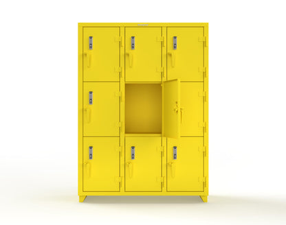 Extra Heavy Duty 14 GA Triple-Tier Locker with Keyless Entry Lock, 9 Compartments – 54 in. W x 18 in. D x 75 in. H - 4.66-9D-18-3T-EK-L-1021