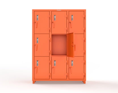 Extra Heavy Duty 14 GA Triple-Tier Locker with Keyless Entry Lock, 9 Compartments – 54 in. W x 18 in. D x 75 in. H - 4.66-9D-18-3T-EK-L-2009