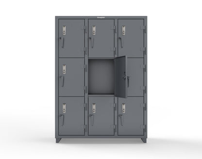 Extra Heavy Duty 14 GA Triple-Tier Locker with Keyless Entry Lock, 9 Compartments – 54 in. W x 18 in. D x 75 in. H - 4.66-9D-18-3T-EK-L-7024