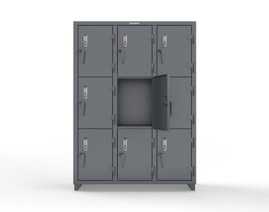 Extra Heavy Duty 14 GA Triple-Tier Locker with Keyless Entry Lock, 9 Compartments – 54 in. W x 18 in. D x 75 in. H - 4.66-9D-18-3T-EK-L-7024