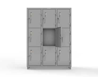Extra Heavy Duty 14 GA Triple-Tier Locker with Keyless Entry Lock, 9 Compartments – 54 in. W x 18 in. D x 75 in. H - 4.66-9D-18-3T-EK-L-7037