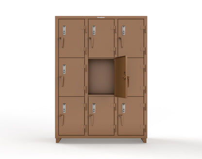 Extra Heavy Duty 14 GA Triple-Tier Locker with Keyless Entry Lock, 9 Compartments – 54 in. W x 18 in. D x 75 in. H - 4.66-9D-18-3T-EK-L-8008