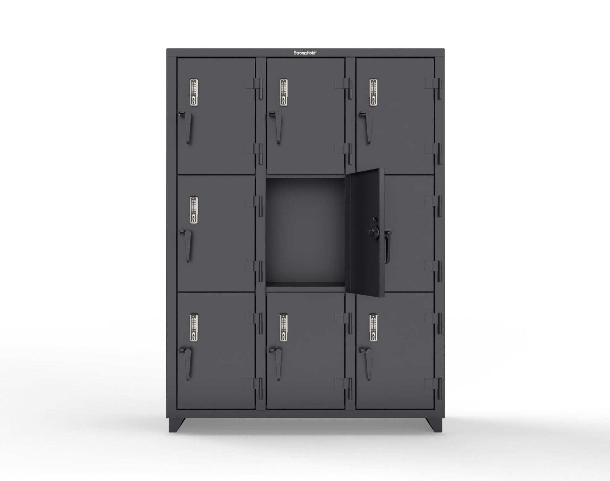 Extra Heavy Duty 14 GA Triple-Tier Locker with Keyless Entry Lock, 9 Compartments – 54 in. W x 18 in. D x 75 in. H - 4.66-9D-18-3T-EK-L-9005