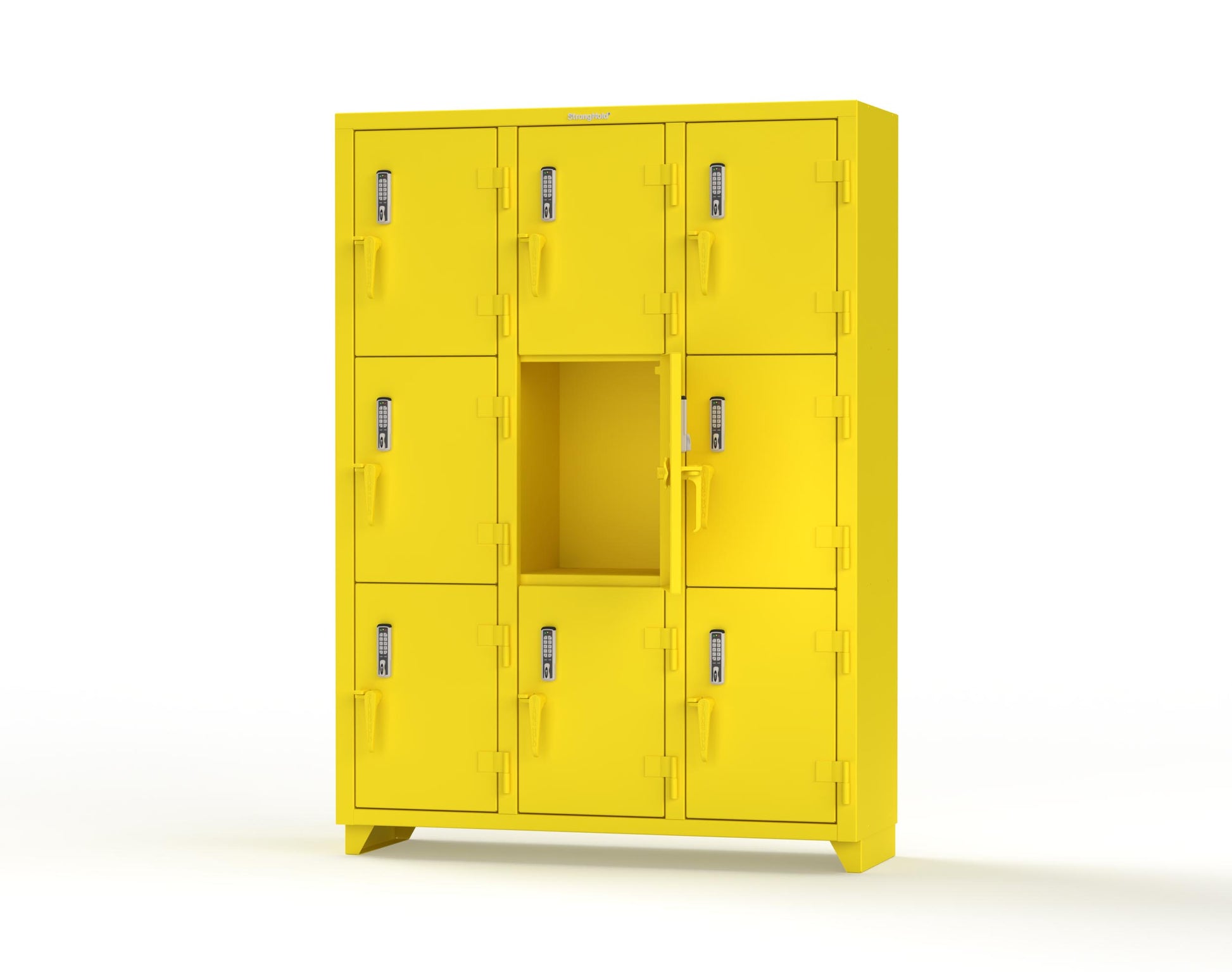Extra Heavy Duty 14 GA Triple-Tier Locker with Keyless Entry Lock, 9 Compartments – 54 in. W x 18 in. D x 75 in. H - 4.66-9D-18-3T-EK-L-1021