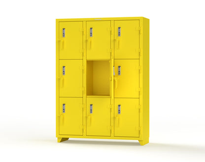 Extra Heavy Duty 14 GA Triple-Tier Locker with Keyless Entry Lock, 9 Compartments – 54 in. W x 18 in. D x 75 in. H - 4.66-9D-18-3T-EK-L-1021