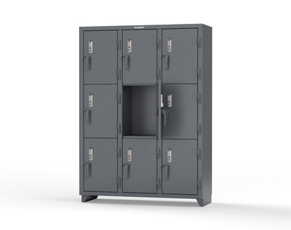 Extra Heavy Duty 14 GA Triple-Tier Locker with Keyless Entry Lock, 9 Compartments – 54 in. W x 18 in. D x 75 in. H - 4.66-9D-18-3T-EK-L-7024