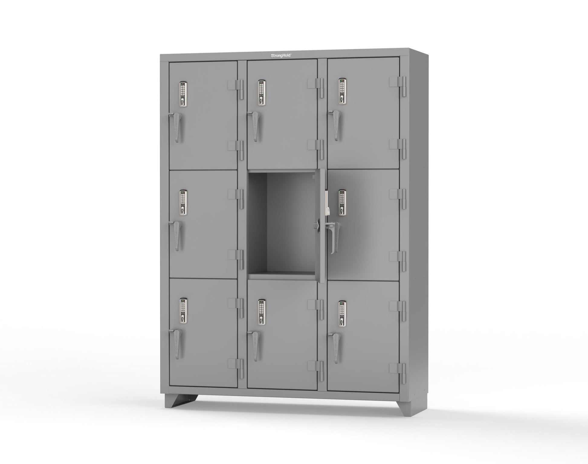 Extra Heavy Duty 14 GA Triple-Tier Locker with Keyless Entry Lock, 9 Compartments – 54 in. W x 18 in. D x 75 in. H - 4.66-9D-18-3T-EK-L-7037