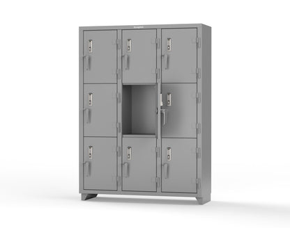 Extra Heavy Duty 14 GA Triple-Tier Locker with Keyless Entry Lock, 9 Compartments – 54 in. W x 18 in. D x 75 in. H - 4.66-9D-18-3T-EK-L-7037