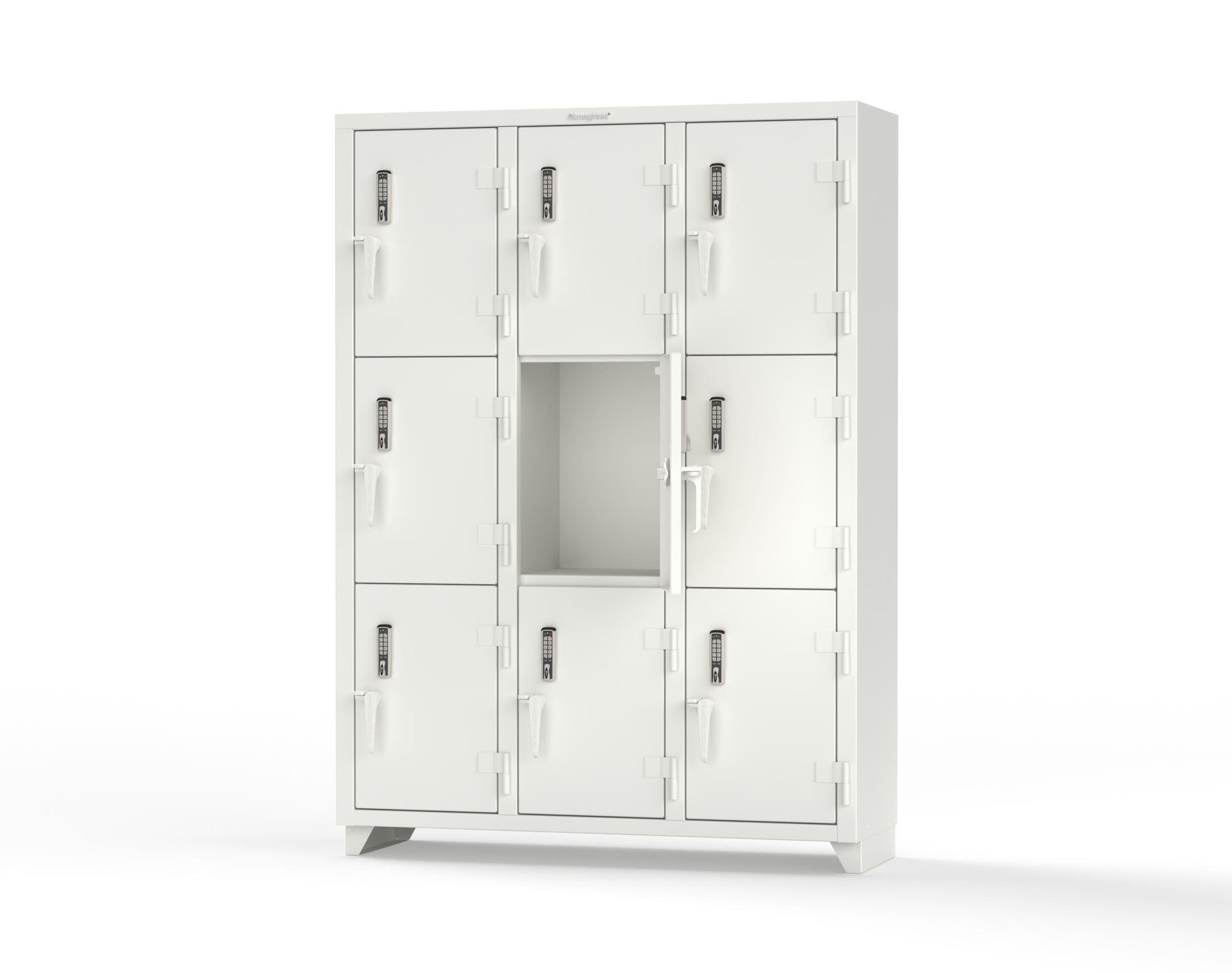 Extra Heavy Duty 14 GA Triple-Tier Locker with Keyless Entry Lock, 9 Compartments – 54 in. W x 18 in. D x 75 in. H - 4.66-9D-18-3T-EK-L-9003