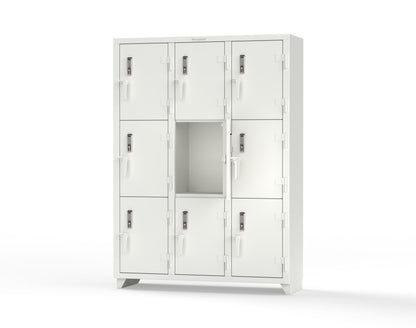 Extra Heavy Duty 14 GA Triple-Tier Locker with Keyless Entry Lock, 9 Compartments – 54 in. W x 18 in. D x 75 in. H - 4.66-9D-18-3T-EK-L-9003