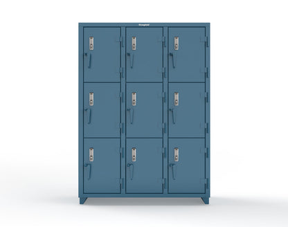 Extra Heavy Duty 14 GA Triple-Tier Locker with Keyless Entry Lock, 9 Compartments – 54 in. W x 18 in. D x 75 in. H - 4.66-9D-18-3T-EK-L-5001