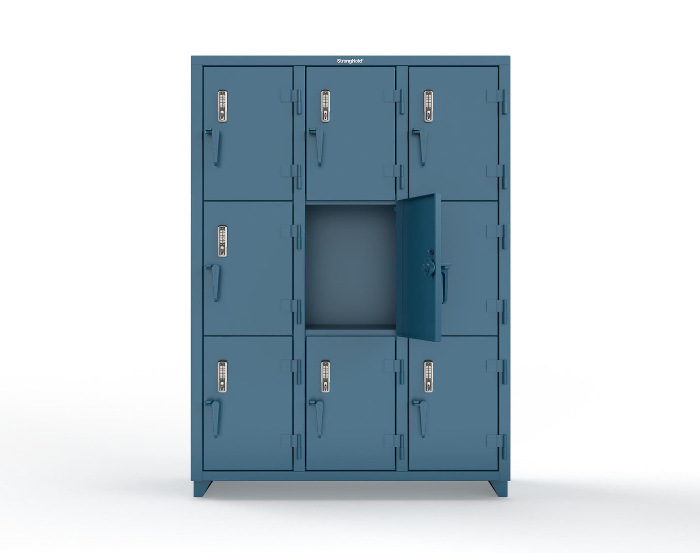 Extra Heavy Duty 14 GA Triple-Tier Locker with Keyless Entry Lock, 9 Compartments – 54 in. W x 18 in. D x 75 in. H - 4.66-9D-18-3T-EK-L-5001