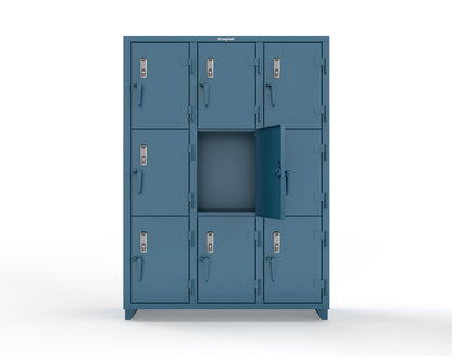 Extra Heavy Duty 14 GA Triple-Tier Locker with Keyless Entry Lock, 9 Compartments – 54 in. W x 18 in. D x 75 in. H - 4.66-9D-18-3T-EK-L-5001
