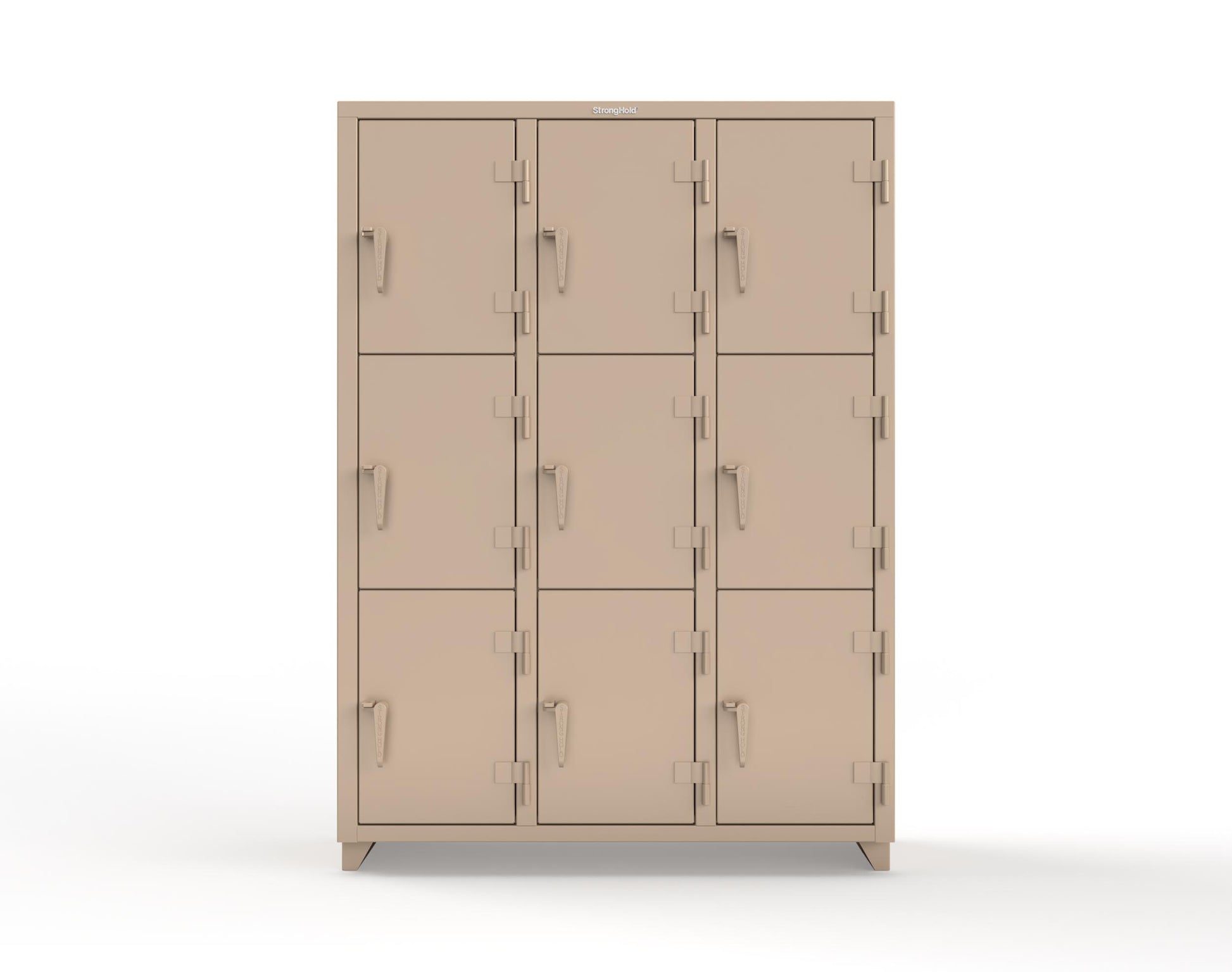 Extra Heavy Duty 14 GA Triple-Tier Locker, 9 Compartments - 54 in. W x 18 in. D x 75 in. H - 4.66-9D-18-3T-L-1019