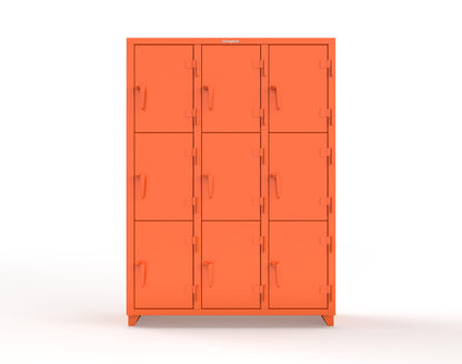 Extra Heavy Duty 14 GA Triple-Tier Locker, 9 Compartments - 54 in. W x 18 in. D x 75 in. H - 4.66-9D-18-3T-L-2009