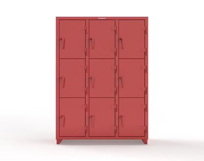 Extra Heavy Duty 14 GA Triple-Tier Locker, 9 Compartments - 54 in. W x 18 in. D x 75 in. H - 4.66-9D-18-3T-L-3001