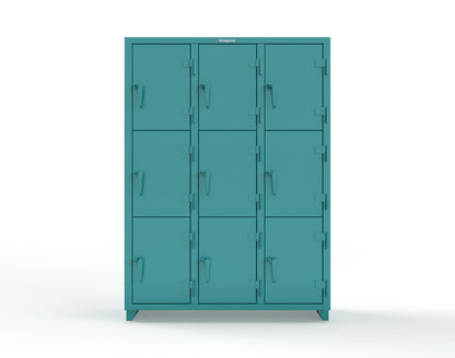 Extra Heavy Duty 14 GA Triple-Tier Locker, 9 Compartments - 54 in. W x 18 in. D x 75 in. H - 4.66-9D-18-3T-L-5021