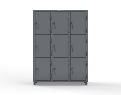 Extra Heavy Duty 14 GA Triple-Tier Locker, 9 Compartments - 54 in. W x 18 in. D x 75 in. H - 4.66-9D-18-3T-L-7024