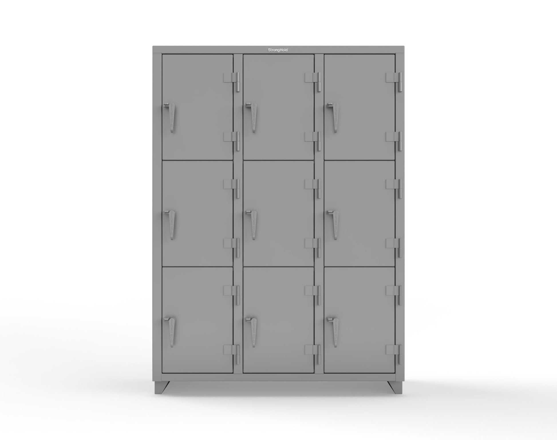 Extra Heavy Duty 14 GA Triple-Tier Locker, 9 Compartments - 54 in. W x 18 in. D x 75 in. H - 4.66-9D-18-3T-L-7037