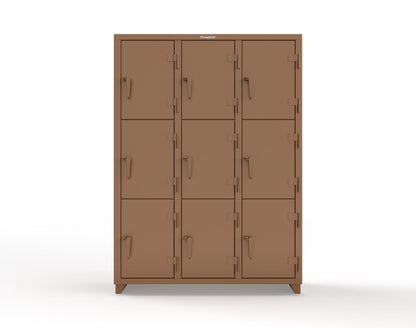 Extra Heavy Duty 14 GA Triple-Tier Locker, 9 Compartments - 54 in. W x 18 in. D x 75 in. H - 4.66-9D-18-3T-L-8008