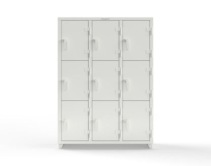 Extra Heavy Duty 14 GA Triple-Tier Locker, 9 Compartments - 54 in. W x 18 in. D x 75 in. H - 4.66-9D-18-3T-L-9003