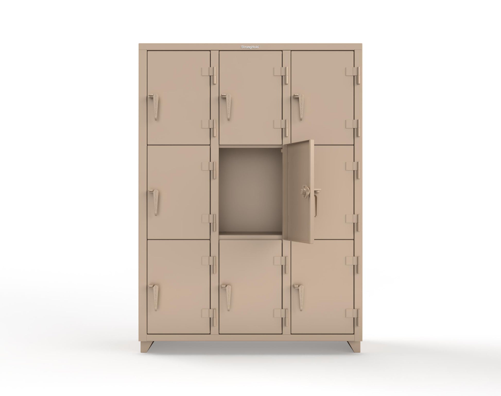 Extra Heavy Duty 14 GA Triple-Tier Locker, 9 Compartments - 54 in. W x 18 in. D x 75 in. H - 4.66-9D-18-3T-L-1019