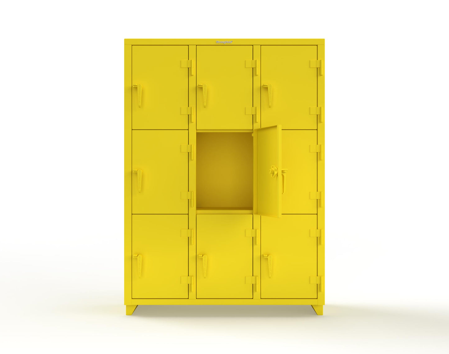 Extra Heavy Duty 14 GA Triple-Tier Locker, 9 Compartments - 54 in. W x 18 in. D x 75 in. H - 4.66-9D-18-3T-L-1021