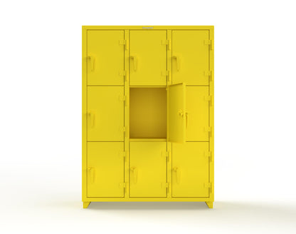 Extra Heavy Duty 14 GA Triple-Tier Locker, 9 Compartments - 54 in. W x 18 in. D x 75 in. H - 4.66-9D-18-3T-L-1021