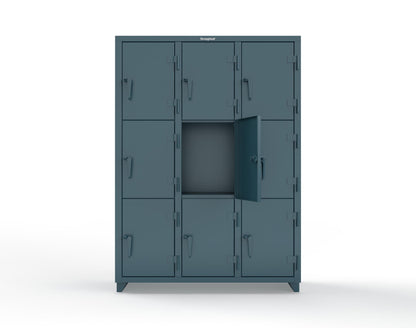 Extra Heavy Duty 14 GA Triple-Tier Locker, 9 Compartments - 54 in. W x 18 in. D x 75 in. H - 4.66-9D-18-3T-L-5001