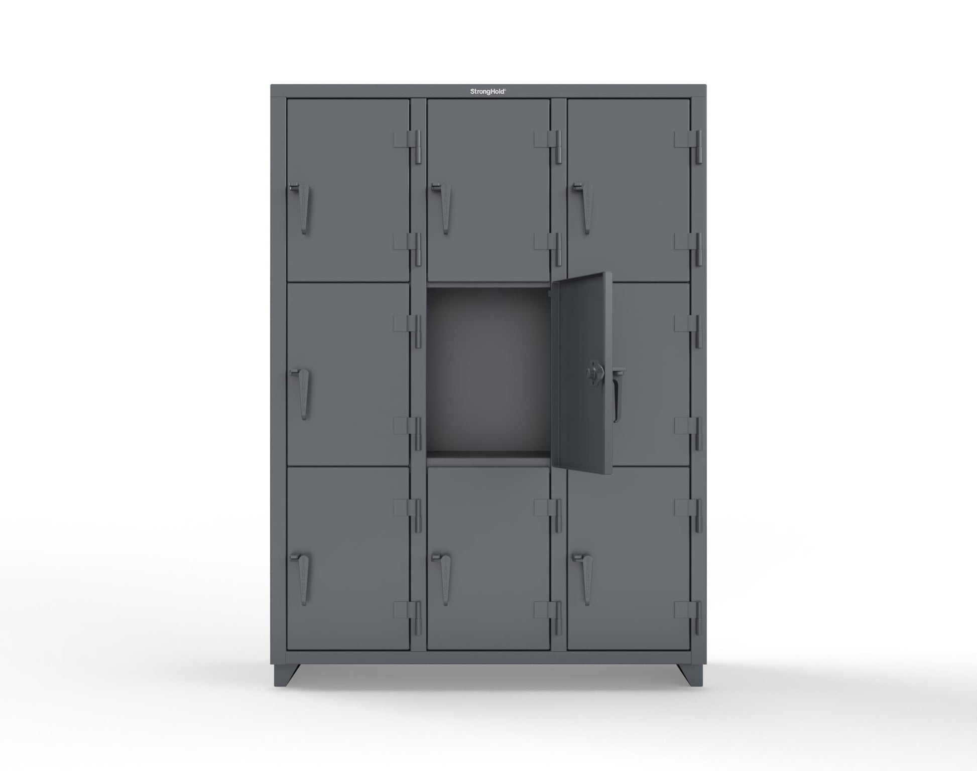 Extra Heavy Duty 14 GA Triple-Tier Locker, 9 Compartments - 54 in. W x 18 in. D x 75 in. H - 4.66-9D-18-3T-L-7024