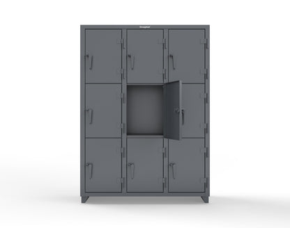 Extra Heavy Duty 14 GA Triple-Tier Locker, 9 Compartments - 54 in. W x 18 in. D x 75 in. H - 4.66-9D-18-3T-L-7024