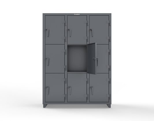 Extra Heavy Duty 14 GA Triple-Tier Locker, 9 Compartments - 54 in. W x 18 in. D x 75 in. H - 4.66-9D-18-3T-L-7024