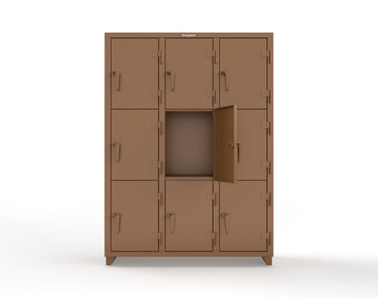 Extra Heavy Duty 14 GA Triple-Tier Locker, 9 Compartments - 54 in. W x 18 in. D x 75 in. H - 4.66-9D-18-3T-L-8008