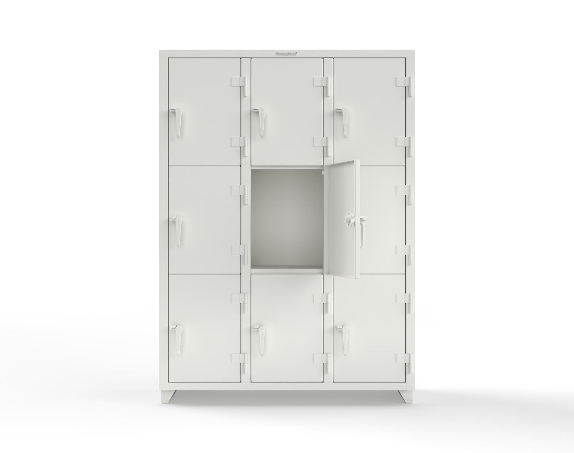 Extra Heavy Duty 14 GA Triple-Tier Locker, 9 Compartments - 54 in. W x 18 in. D x 75 in. H - 4.66-9D-18-3T-L-9003