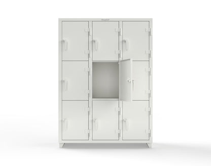 Extra Heavy Duty 14 GA Triple-Tier Locker, 9 Compartments - 54 in. W x 18 in. D x 75 in. H - 4.66-9D-18-3T-L-9003