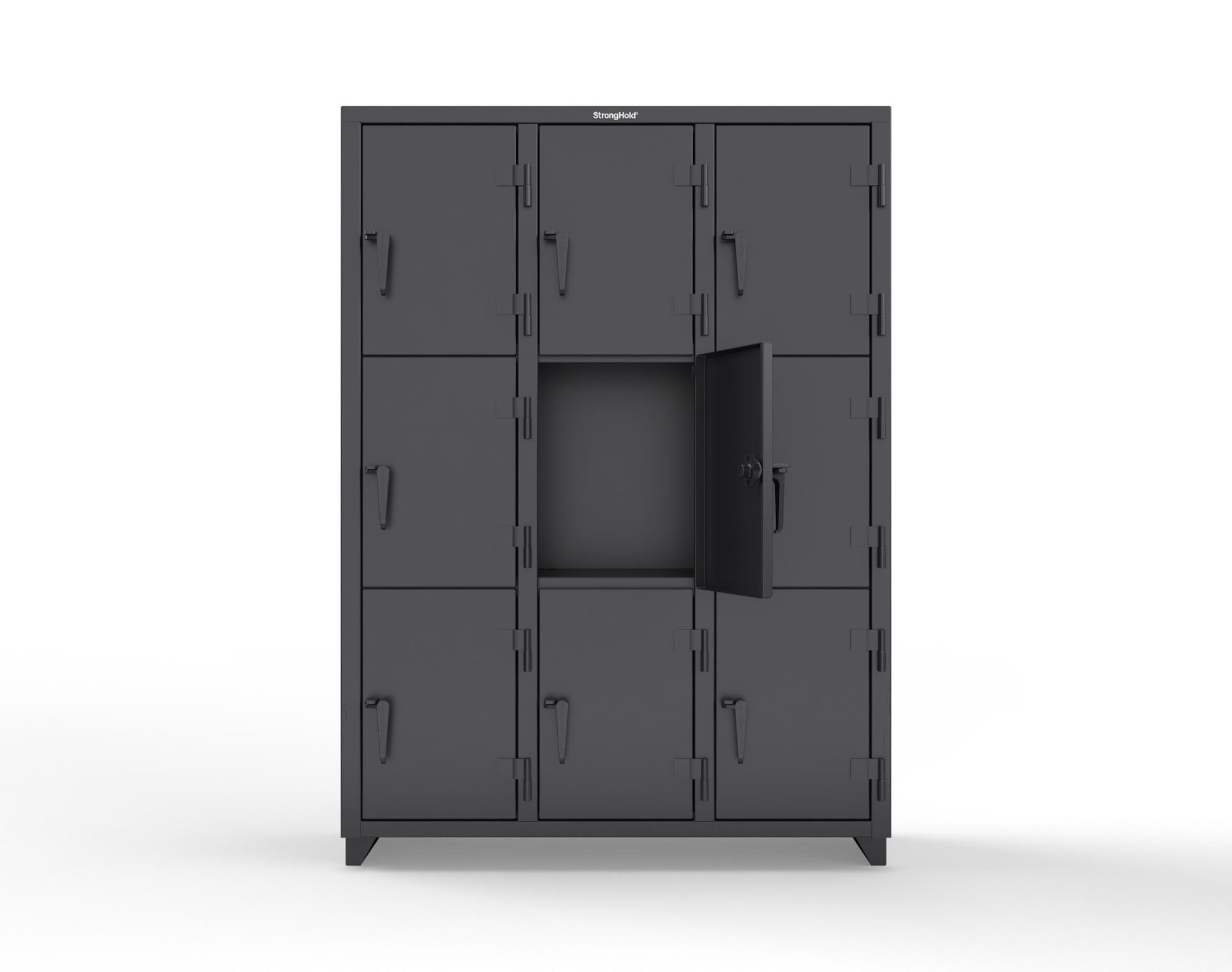 Extra Heavy Duty 14 GA Triple-Tier Locker, 9 Compartments - 54 in. W x 18 in. D x 75 in. H - 4.66-9D-18-3T-L-9005