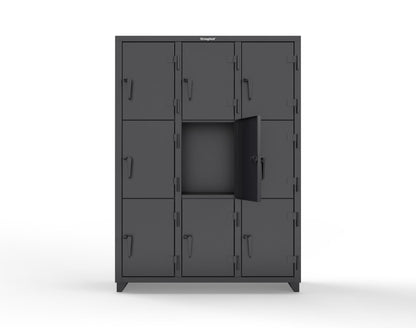 Extra Heavy Duty 14 GA Triple-Tier Locker, 9 Compartments - 54 in. W x 18 in. D x 75 in. H - 4.66-9D-18-3T-L-9005