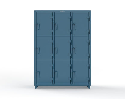 Extra Heavy Duty 14 GA Triple-Tier Locker, 9 Compartments - 54 in. W x 18 in. D x 75 in. H - 4.66-9D-18-3T-L-5001