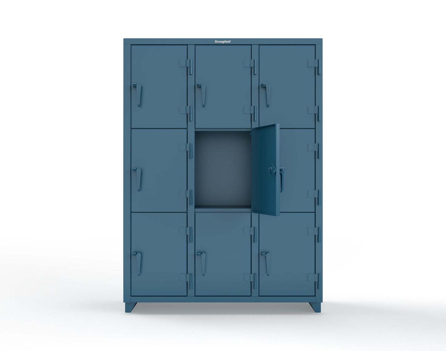 Extra Heavy Duty 14 GA Triple-Tier Locker, 9 Compartments - 54 in. W x 18 in. D x 75 in. H - 4.66-9D-18-3T-L-5001