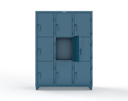 Extra Heavy Duty 14 GA Triple-Tier Locker, 9 Compartments - 54 in. W x 18 in. D x 75 in. H - 4.66-9D-18-3T-L-5001